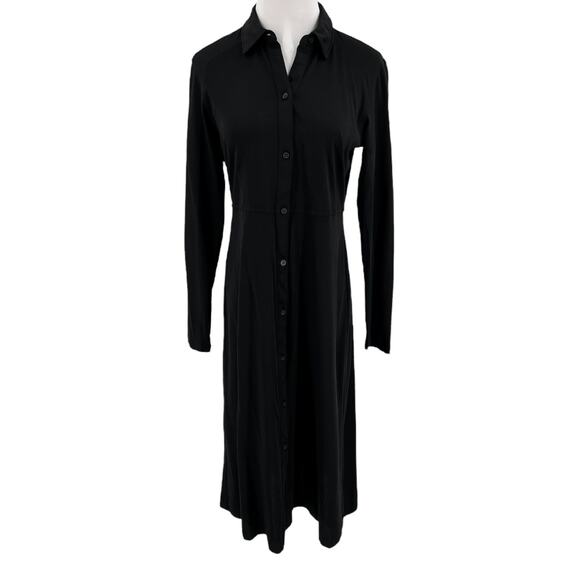 Everlane Womens The Luxe Cotton Long Sleeve Button Up Midi Shirt Dress in Black - Picture 1 of 14